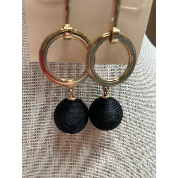 NWT Gold Drop Hoop Earrings w/ Black String Wrapped‎ Dangle Balls - Picture 6 of 6